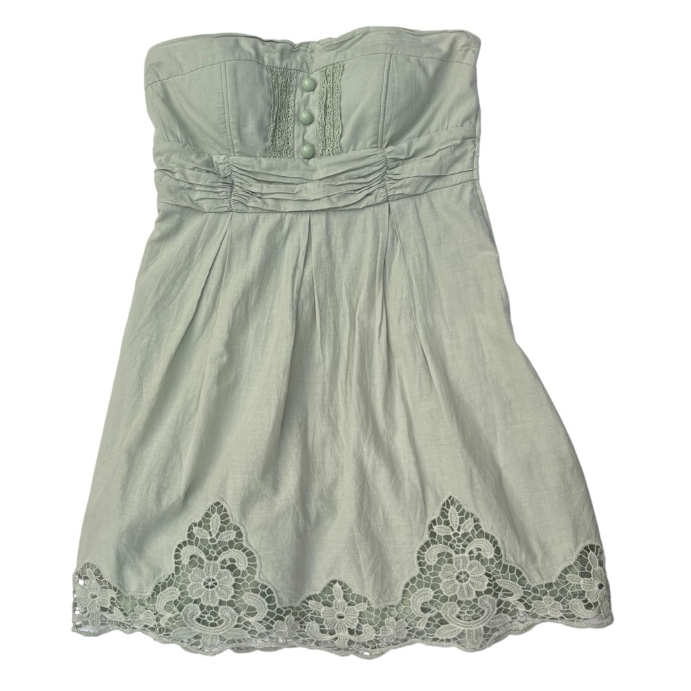Seafoam Green Strapless Mini Dress Lace, Tulle Lining Fairy Core, Ballet, Size 9